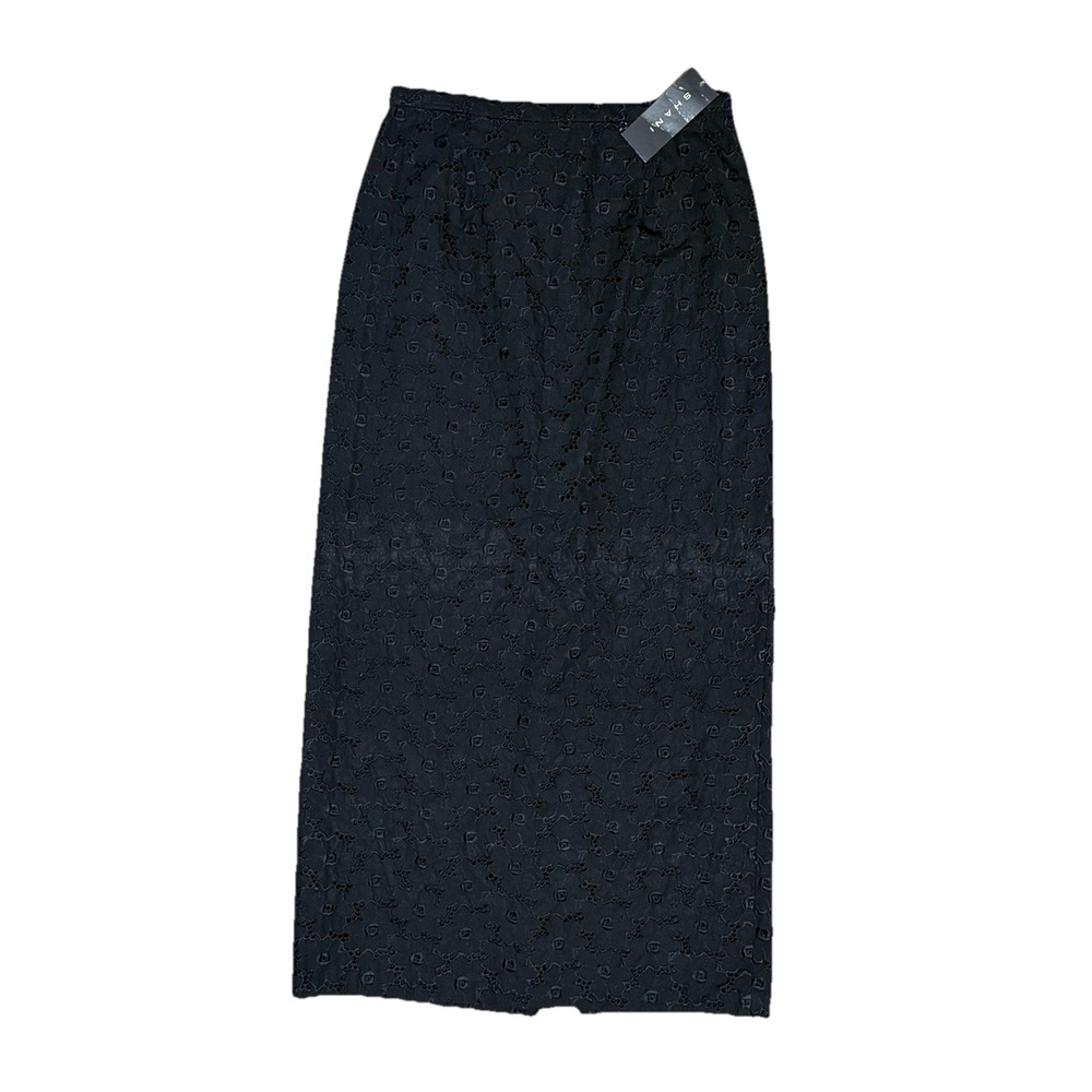 Shani NWT Gorgeous Eyelet Maxi Skirt 6 Cotton Long Floral Print Black Designer